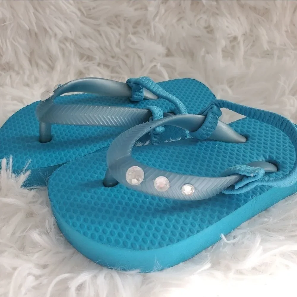NWOT Baby Girl's Size 5/6 Island Club Turquoise with Rhinestones Sandals
